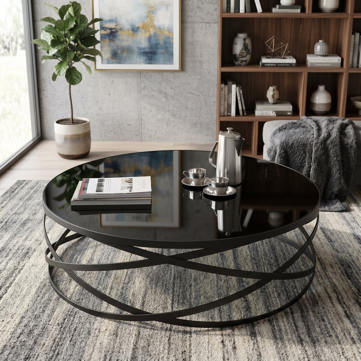 ترابيزة انتريه معدن مع زجاج 90×90×40 سم – كود ST17 – ضمان سنة