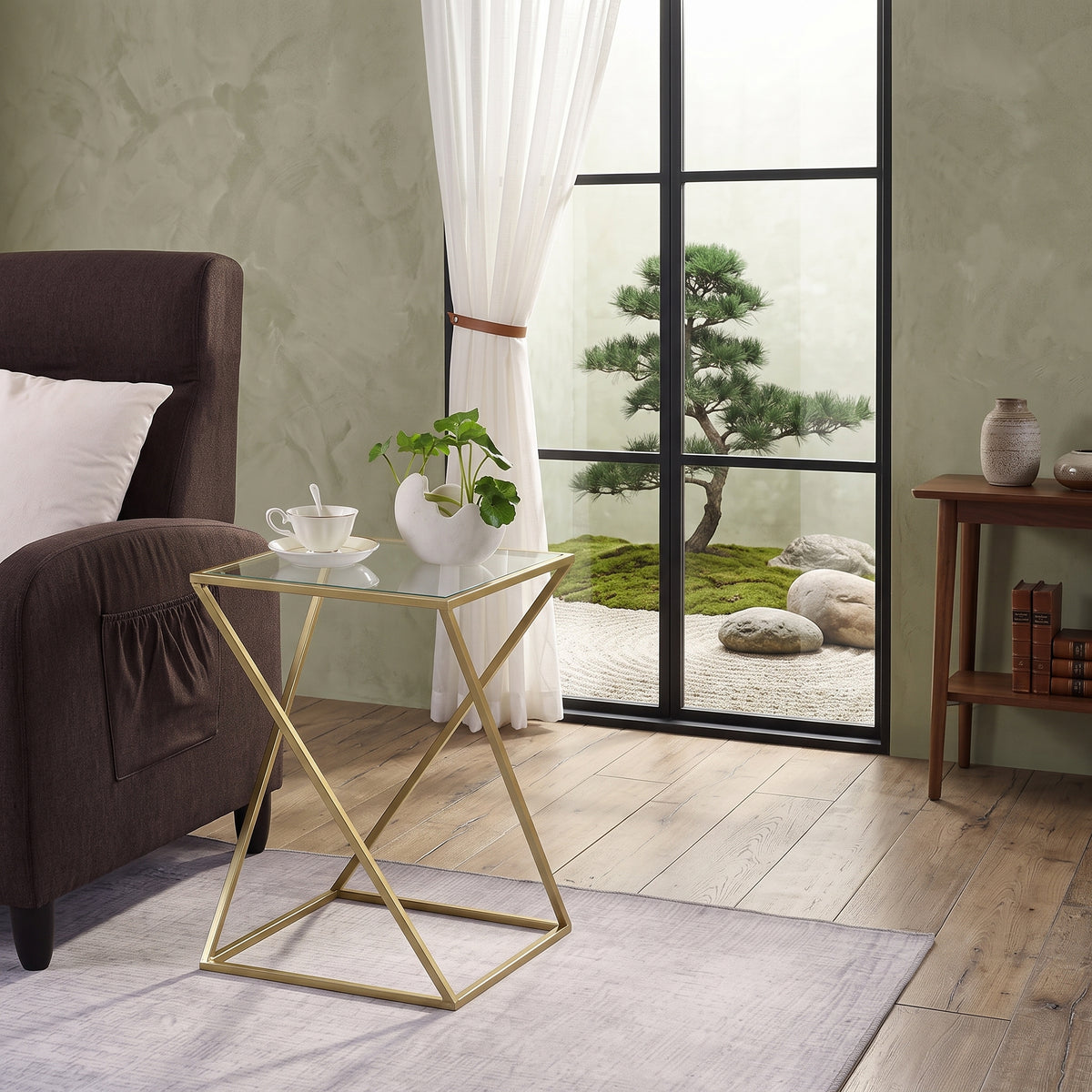ترابيزة جانبية مودرن معدن مع زجاج ST40 – عرض 30 × عمق 30 × ارتفاع 60 سم – ضمان سنة