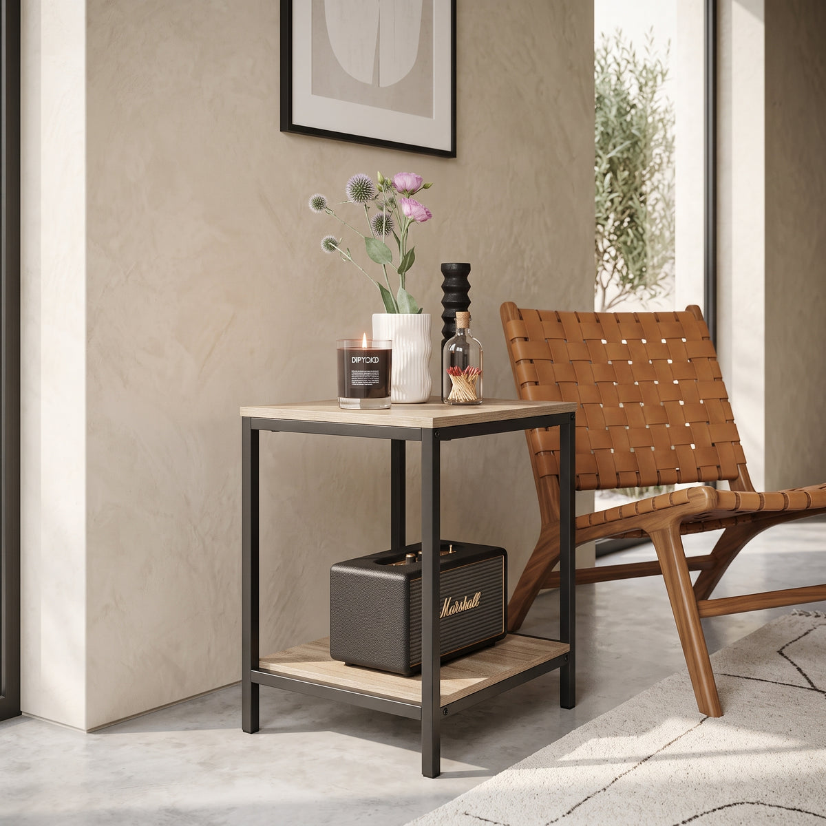 ترابيزة جانبية مودرن معدن مع خشب MDF – كود ST41 – عرض 50 × عمق 40 × ارتفاع 60 سم – ضمان سنة