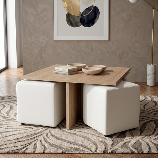 ترابيزة أنتريه 4 بف خشب MDF تيلاندي – مقاس 80×80×45 سم – كود RAY4 – ضمان سنة