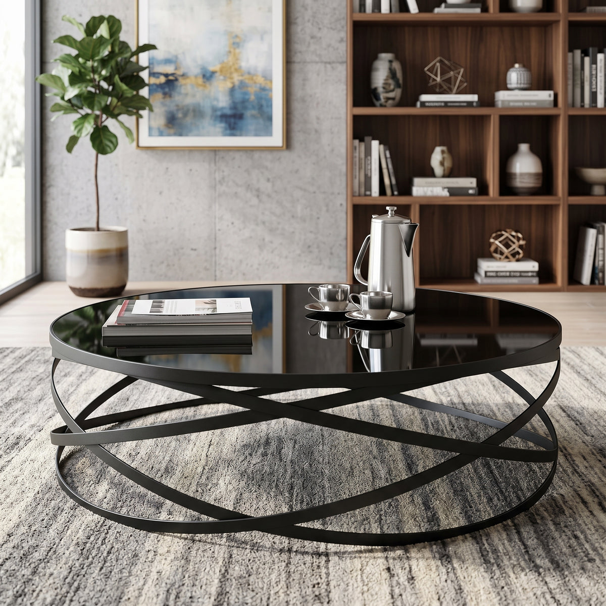 ترابيزة انتريه معدن مع زجاج 90×90×40 سم – كود ST17 – ضمان سنة