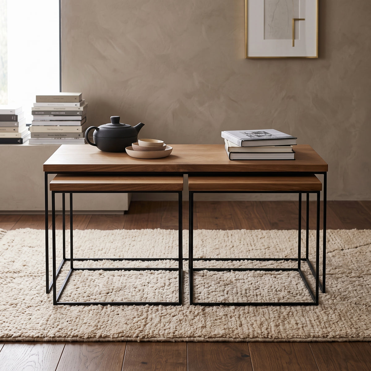 ترابيزة جانبية مودرن معدن مع خشب MDF – كود ST37 – عرض 40 × عمق 90 × ارتفاع 50 سم – ضمان سنة
