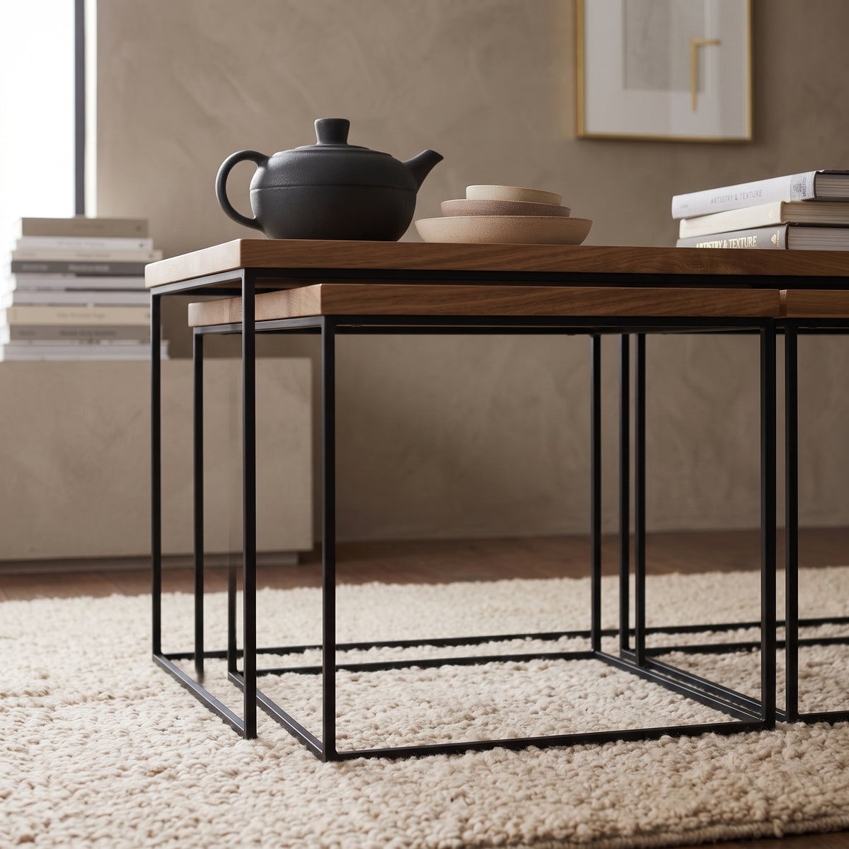 ترابيزة جانبية مودرن معدن مع خشب MDF – كود ST37 – عرض 40 × عمق 90 × ارتفاع 50 سم – ضمان سنة